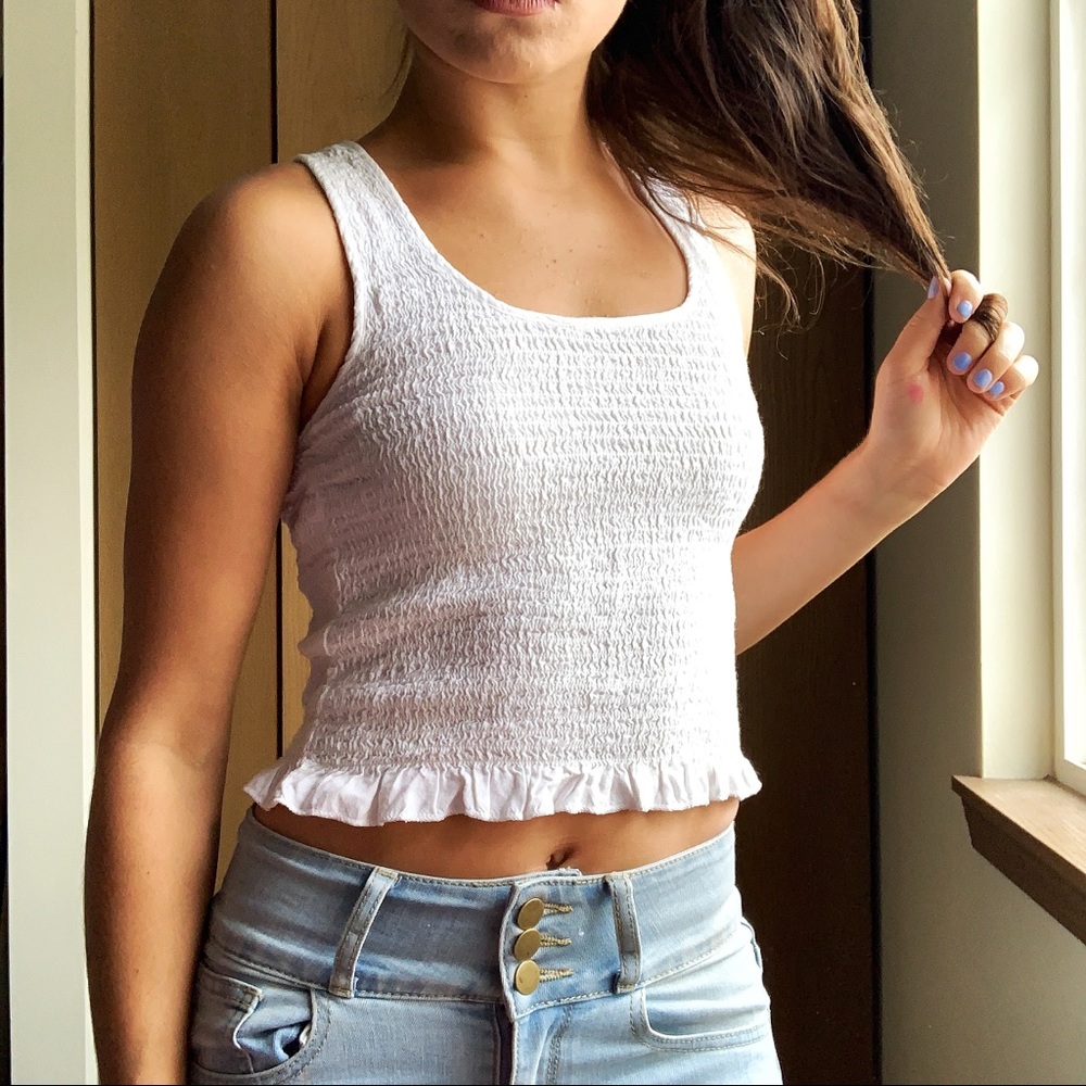 Cute Versatile White Scrunched Tank Crop Top